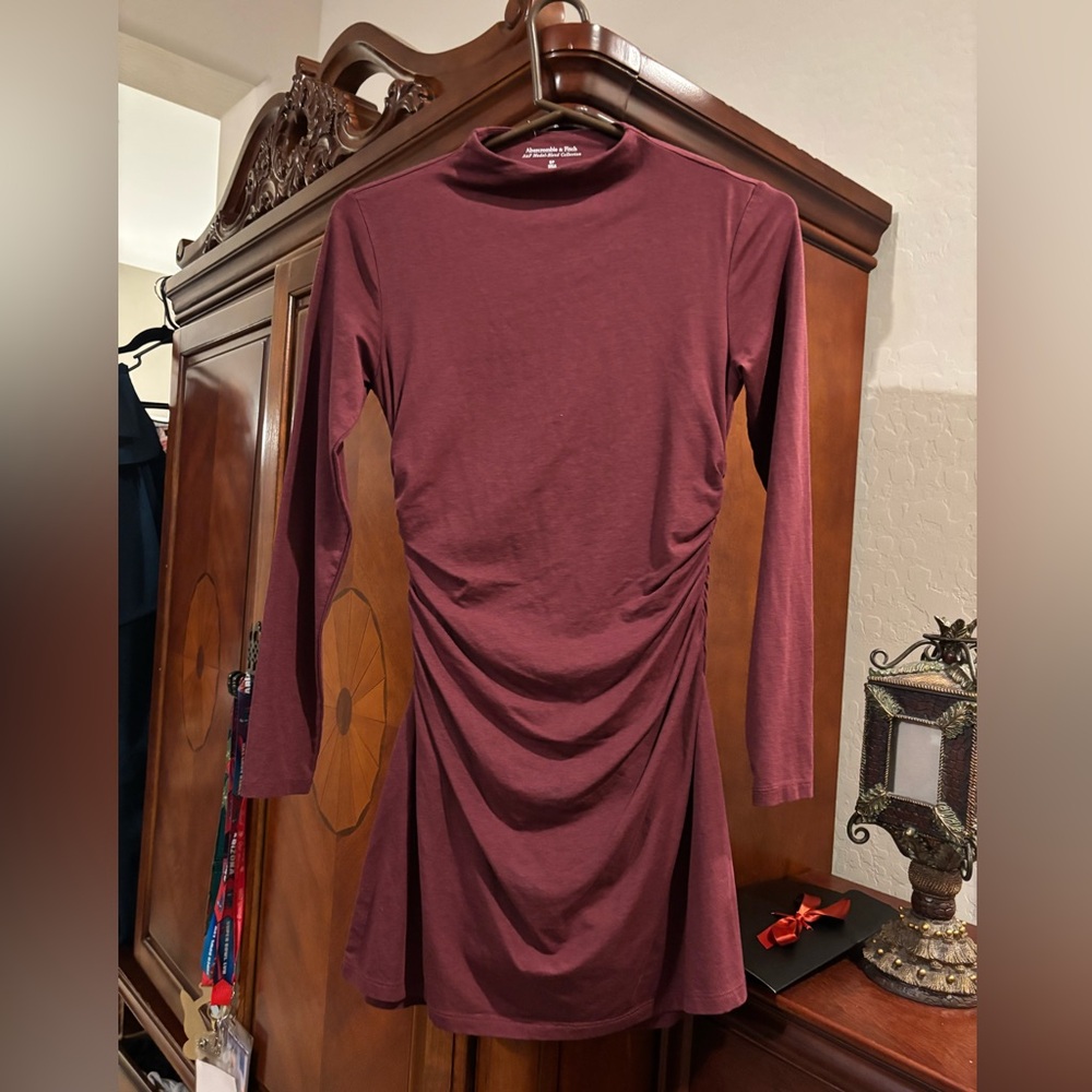 Abercrombie & Fitch Long-Sleeve Ruched Wine Dress